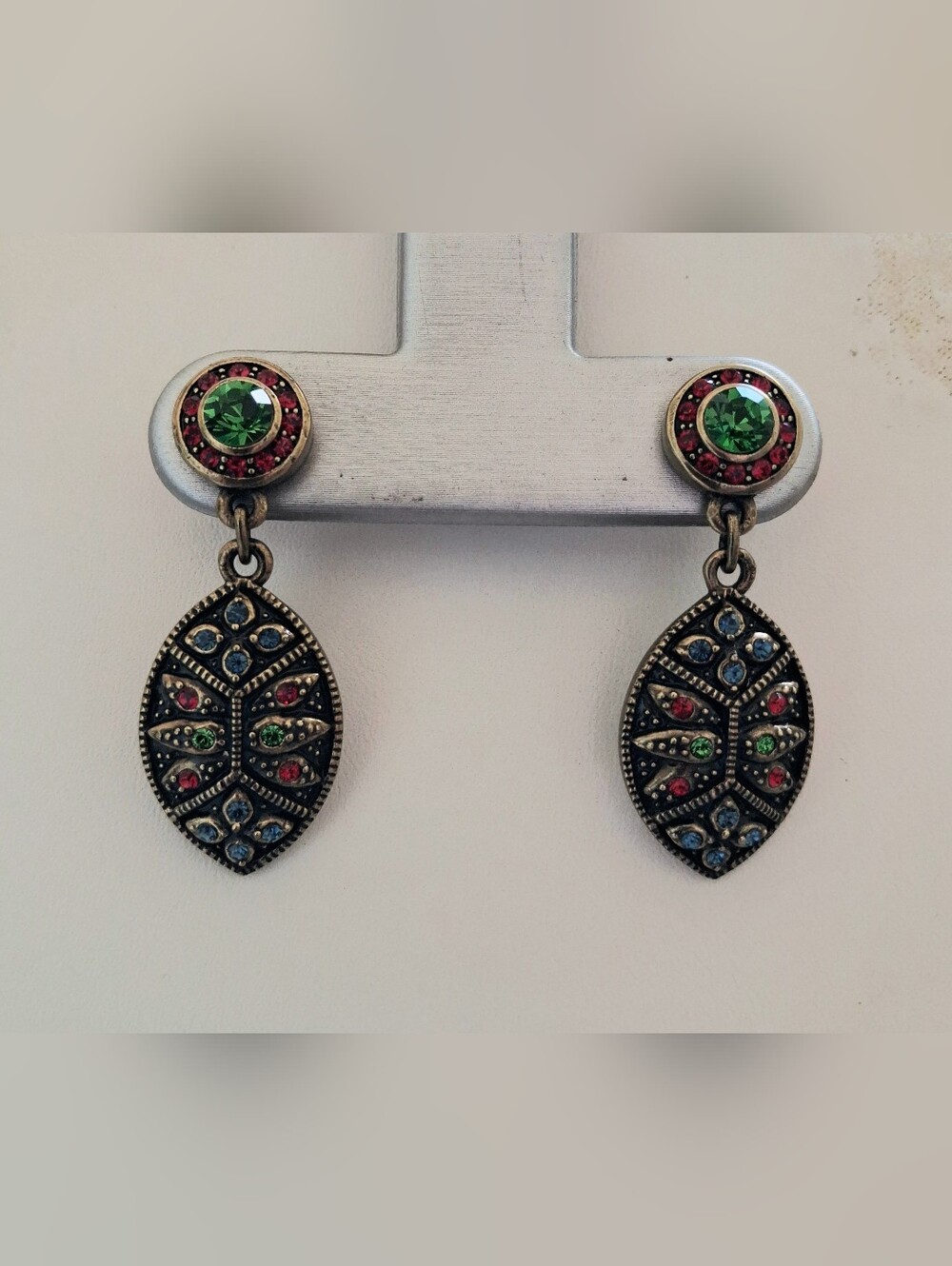 Vintage-Inspired Green and Red Drop Earrings By Heidi Daus